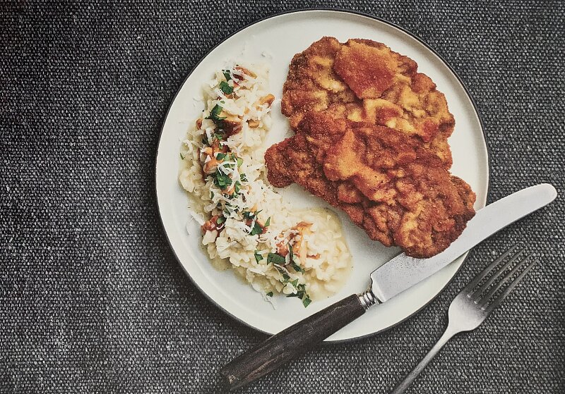 Schnitzel mit Pfifferlingrisotto